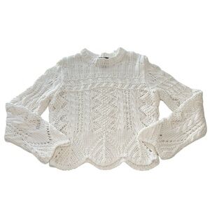 Aqua Girls White Cable Knit Sweater Scalloped Hem Girls Size Small